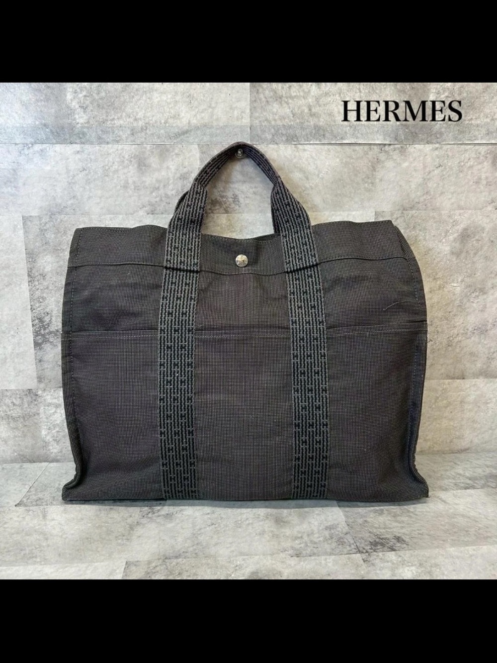 Hermes Black Canvas Weekender Tote